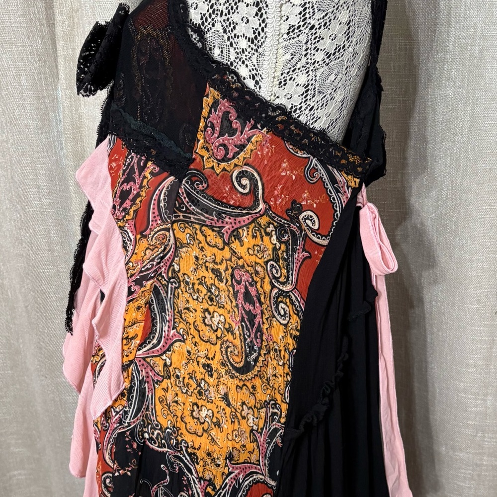 Boho Whimsygoth Black Gypsy Upcycled Lacey Summer Top Knee Length OOAK Sz L- Xl - Picture 8 of 12